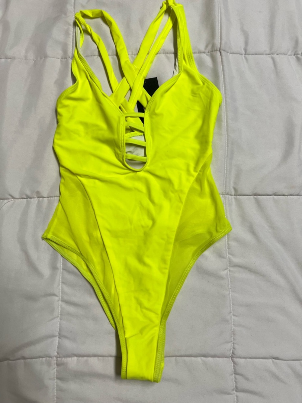 Fashion Nova Neon Yellow Strappy One-Piece Swimsuit